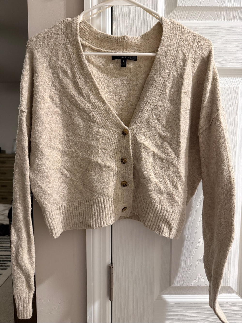 Cream V-Neck Button Cardigan Sweater